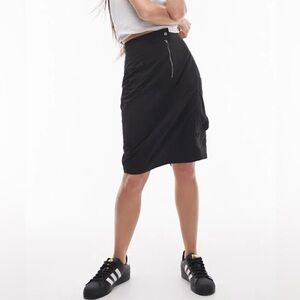 Topshop Brand - Black Utility Nylon Midi Skirt